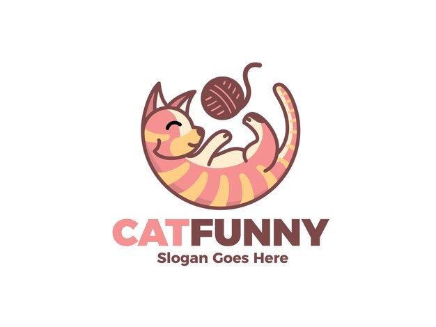 Gatto divertente giocare palla animale logo