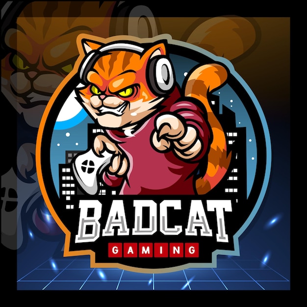 Vector cat gaming mascot esport logo design