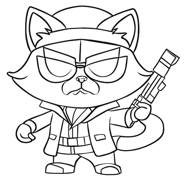 Cat Gangster Coloring Page Vector