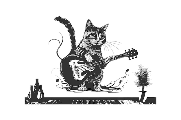 Cat and gitar Vector illustration