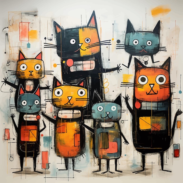 Vector cat graffiti street pop art cat in abstract art anthropomorphic animals funny animal character