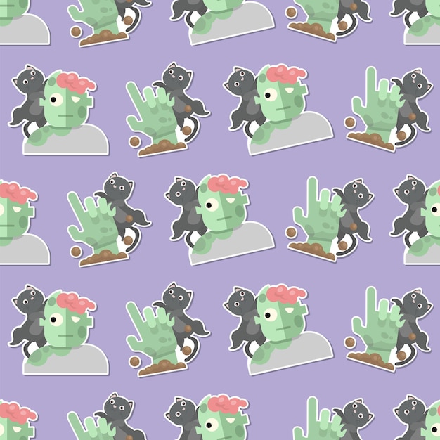 cat in Halloween day cartoon seamless pattern