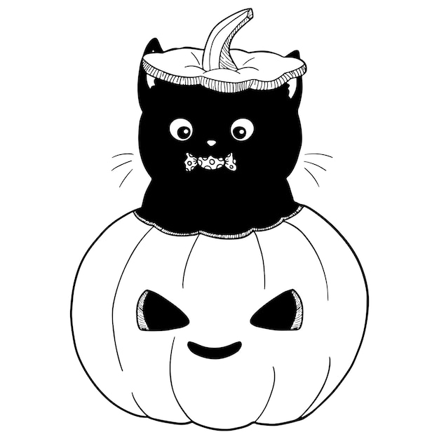Vector cat in halloween pumpkin illustration