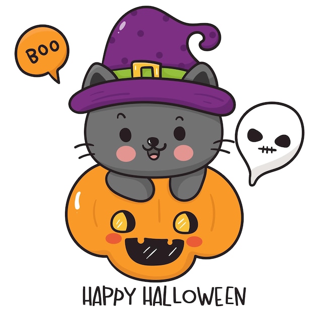 Vector cat halloween on pumpkin jack o lantern