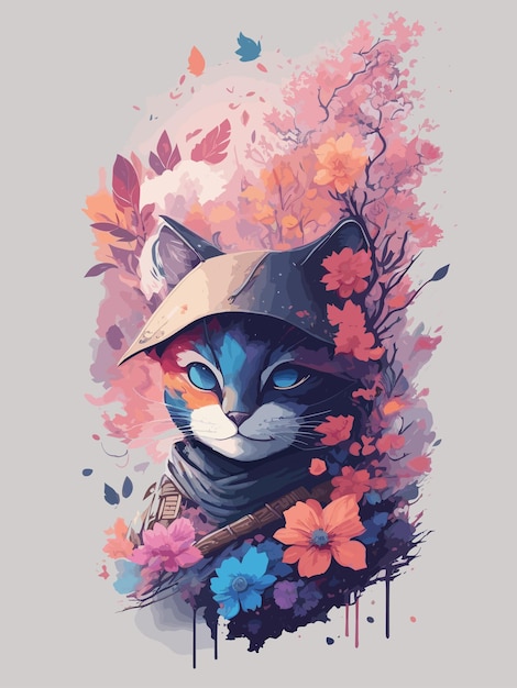 Vector a cat in a hat with flowers on it