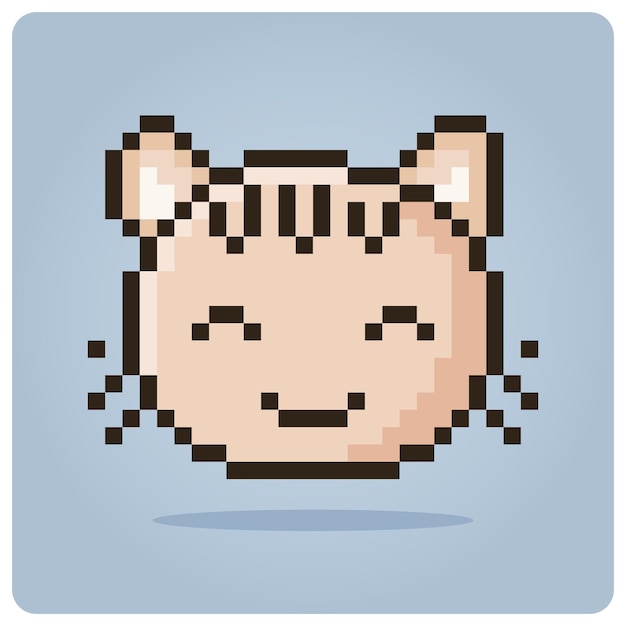 Cat head in 8 bit pixel art Animal portrait for game assets in vector illustration