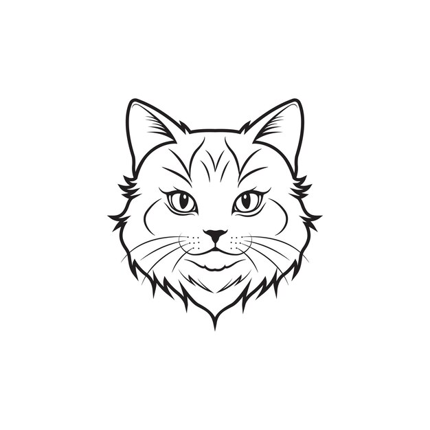 Vector cat head black outline art vector illustration