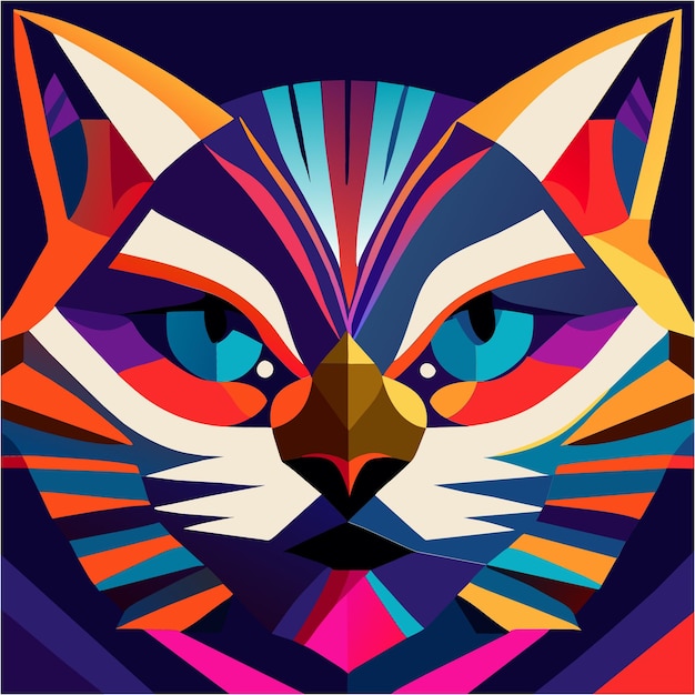 Vector cat head in bold pop art colors