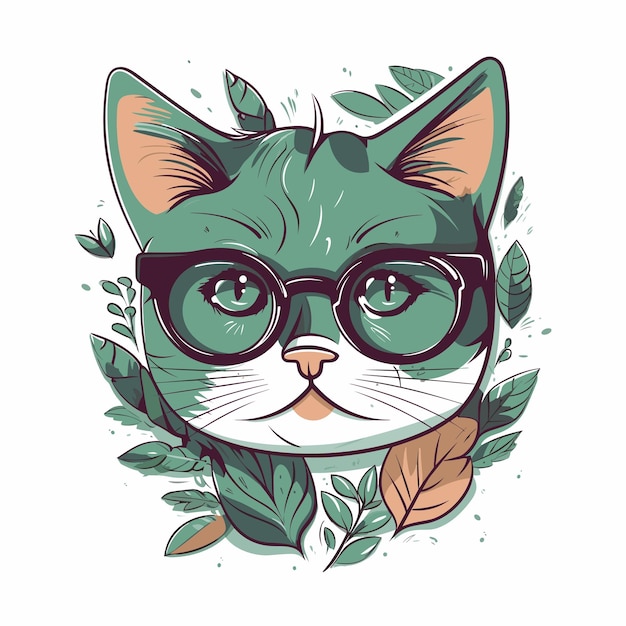 cat head cartoon illustration on solid background