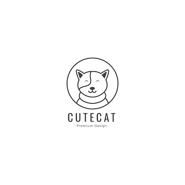 Cat head cute cartoon logo line