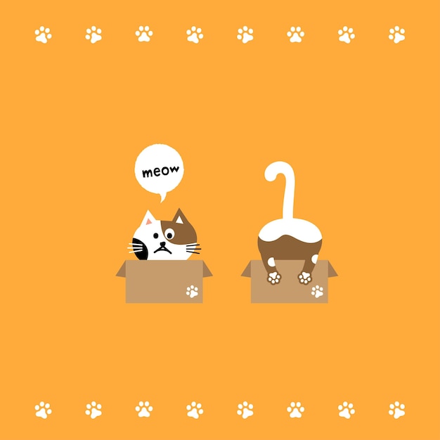 Vector cat head emoji vector vector illustration of a cat sitting in a cardboard box on a yellow background