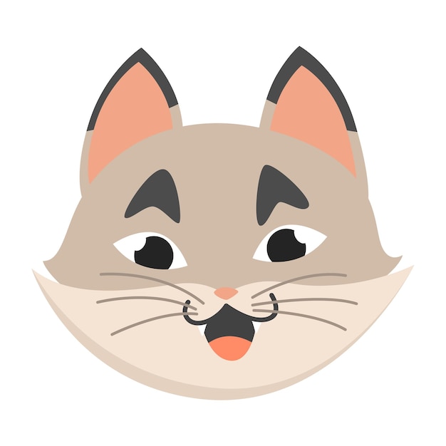 Emoticon testa di gatto divertente personaggio decorativo disegnato faccia gatto o avatar illustrazione vettoriale di animali domestici
