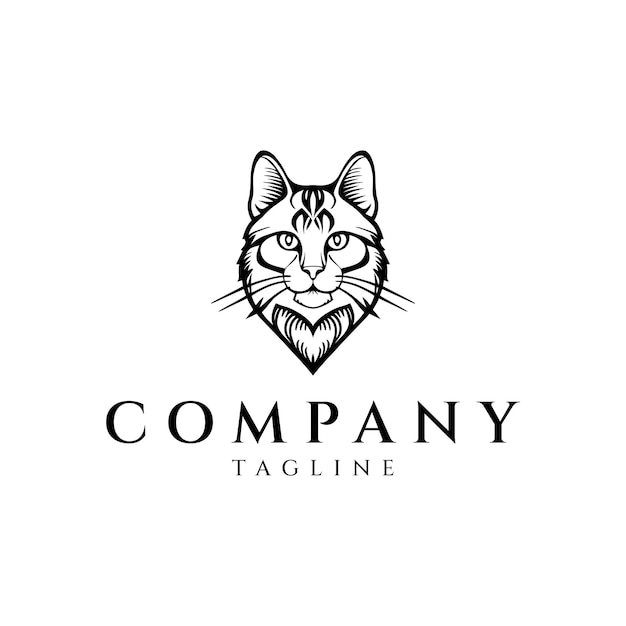 Cat head hipster vintage logo design vector illustration