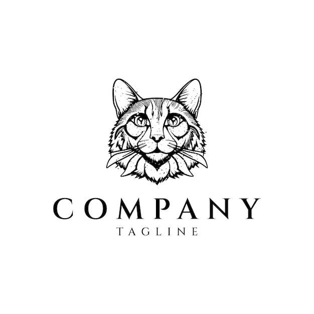 Cat head hipster vintage logo design vector illustration