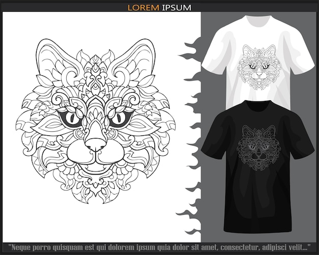 Cat head mandala arts isolated on black and white t shirt