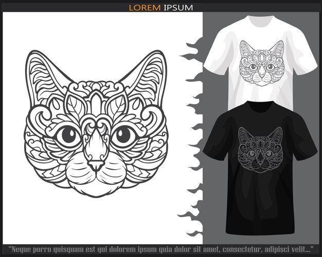 Cat head mandala arts isolated on black and white tshirt