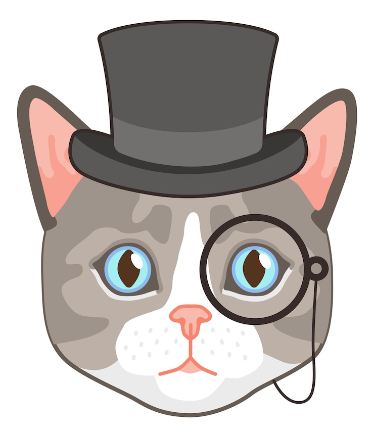 Vector cat head in monocle and top hat gentleman pet