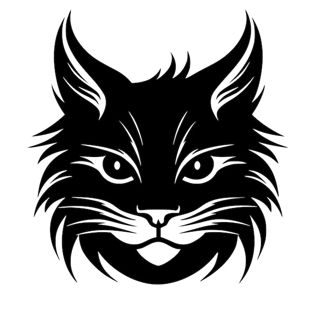 猫頭ペット動物シンプルな白黒イラスト