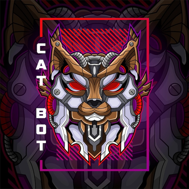 Cat head robot mascot logo