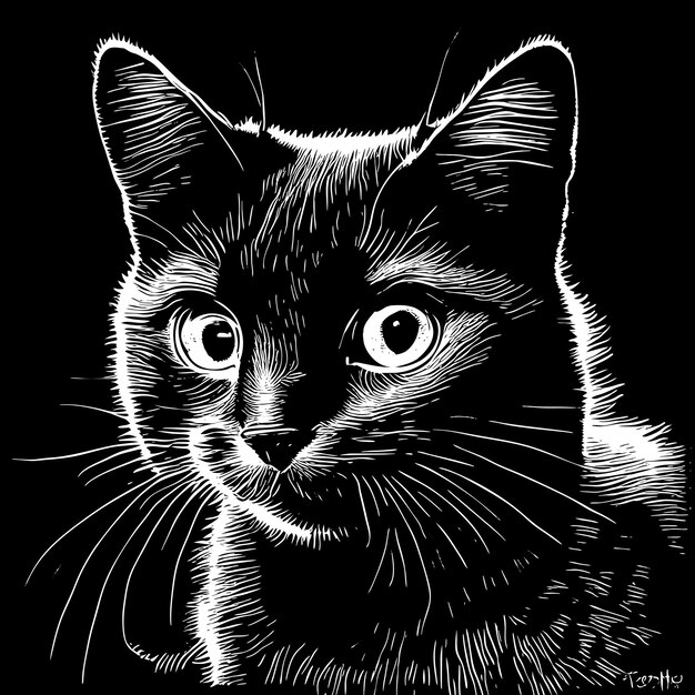 Illustrazione di stile inciso disegnato a mano di schizzo della testa del gatto