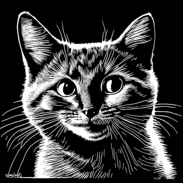 Vector cat head sketch hand drawn engraved style illustration