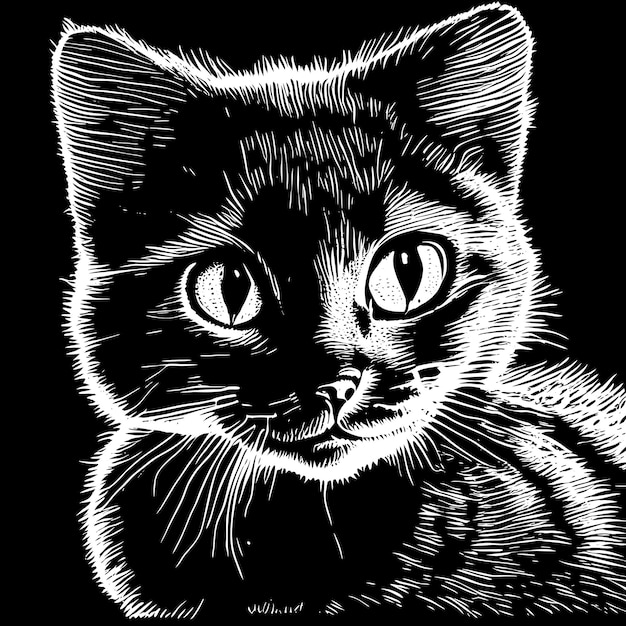 Vettore schizzo di testa di gatto disegnato a mano, illustrazione in stile inciso