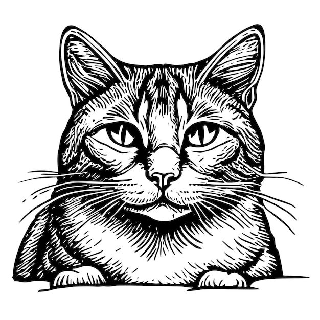 Vector cat head vector detailed engraving illustration