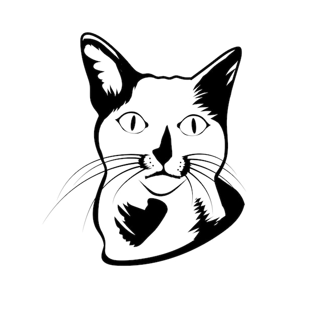Vector cat head vector illustration black and white isolate on white
