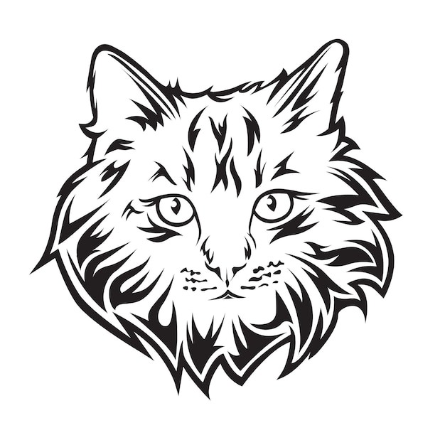 Cat head vector outline for tattoos or tshirts