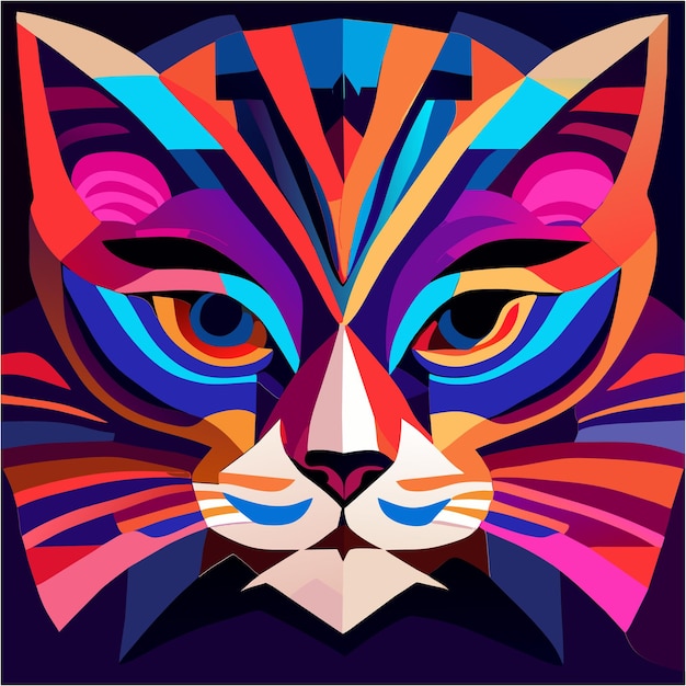 Cat Head with Bold and Vivid Colors