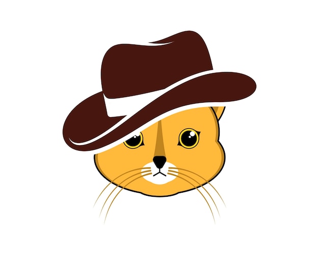 Vector cat head with cowboy hat