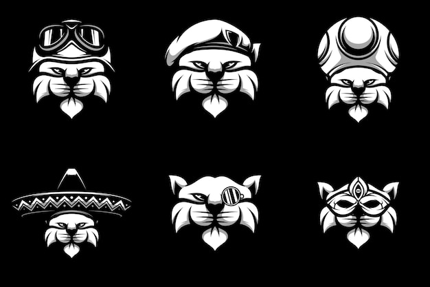 Vector cat heads bundle black and white