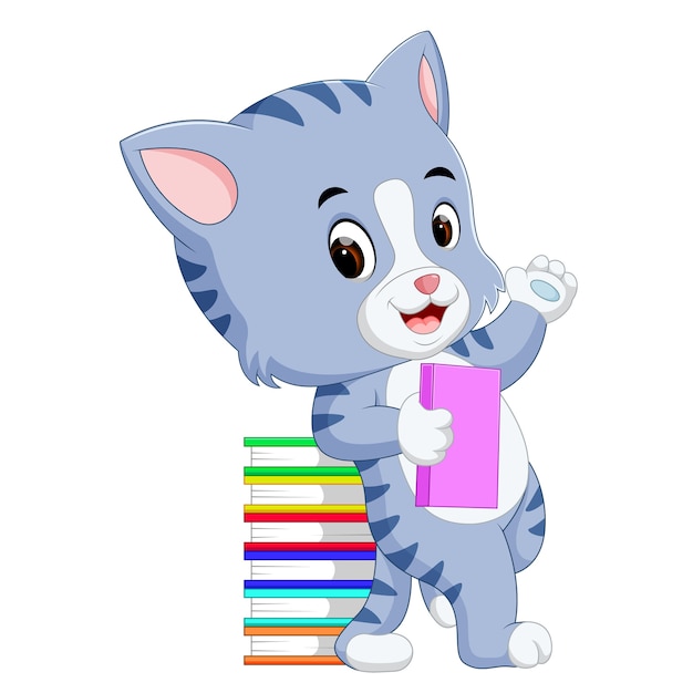 Vector cat holding book