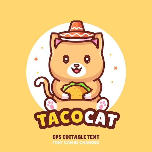 Cat holding taco logo vector icon illustrationpremium fast food logo in flat style for restaurant