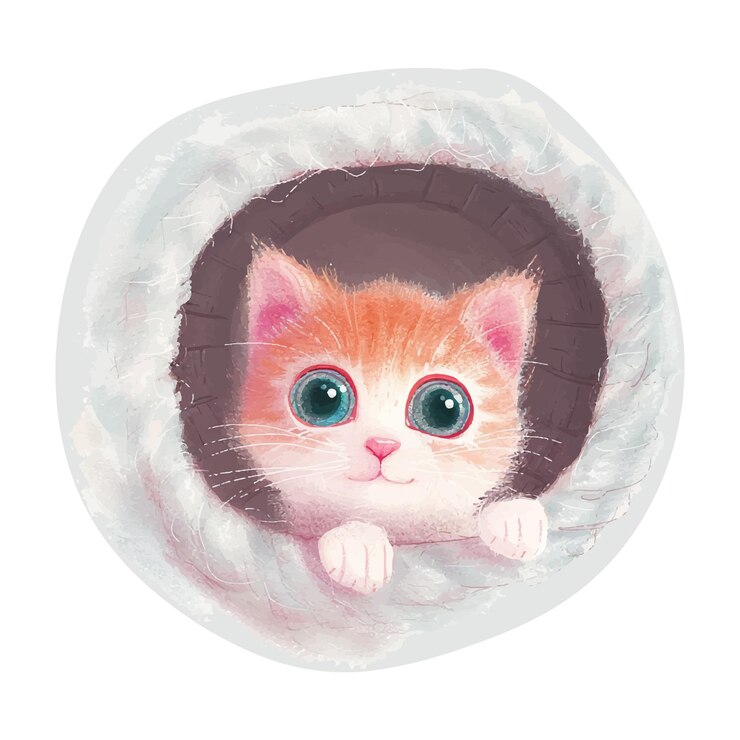 Vector 穴の中の猫 白い背景