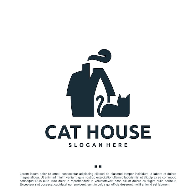 고양이 집, 동물 관리, 로고 디자인 템플릿