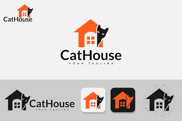 A cat house logo with a cat on the roof