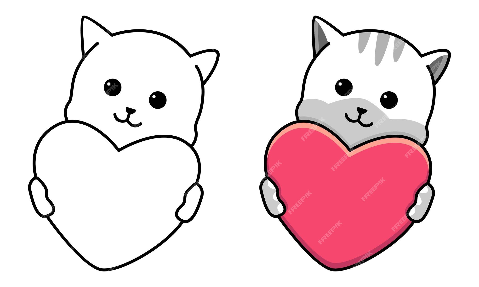 Котик с сердечком рисунок