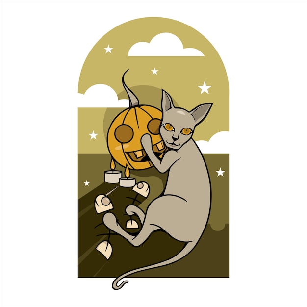 Cat hugging a pumpkin suitable for decoration, background, sticker. happy halloween.