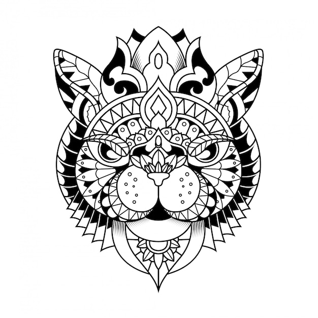 Cat illustration, mandala zentangle and tshirt design