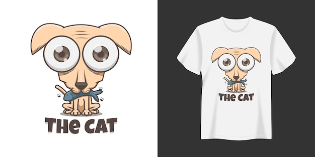 La maglietta dell'illustrazione del gatto e il disegno di stampa dell'abbigliamento