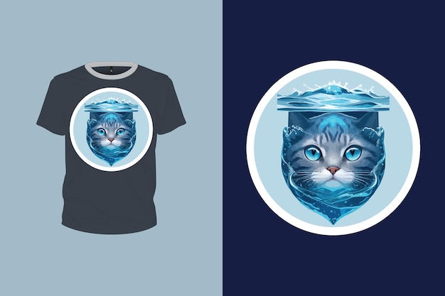 cat illustration in waterfall Vector art for t shirt design editable vector file