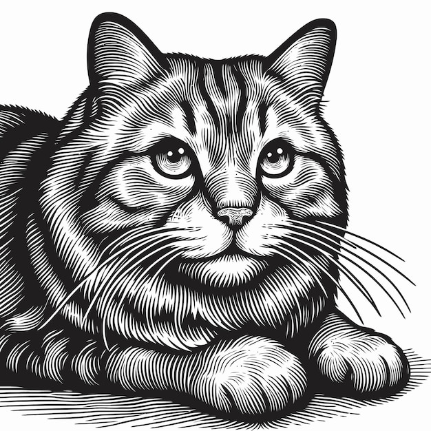 Vettore illustrazione di gatto con stile di incisione