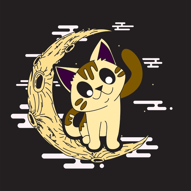 cat illustration with japanese style background for logo, labels, and background