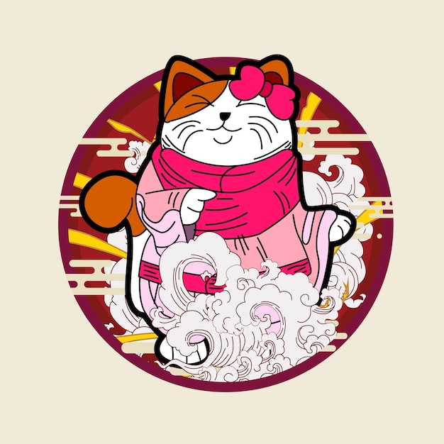 cat illustration with japanese style for kaijune event, notebook, logo