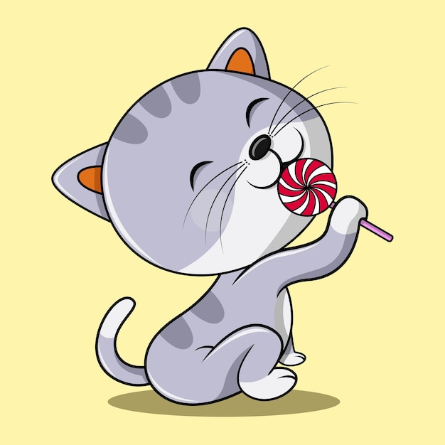 A cat is licking candy