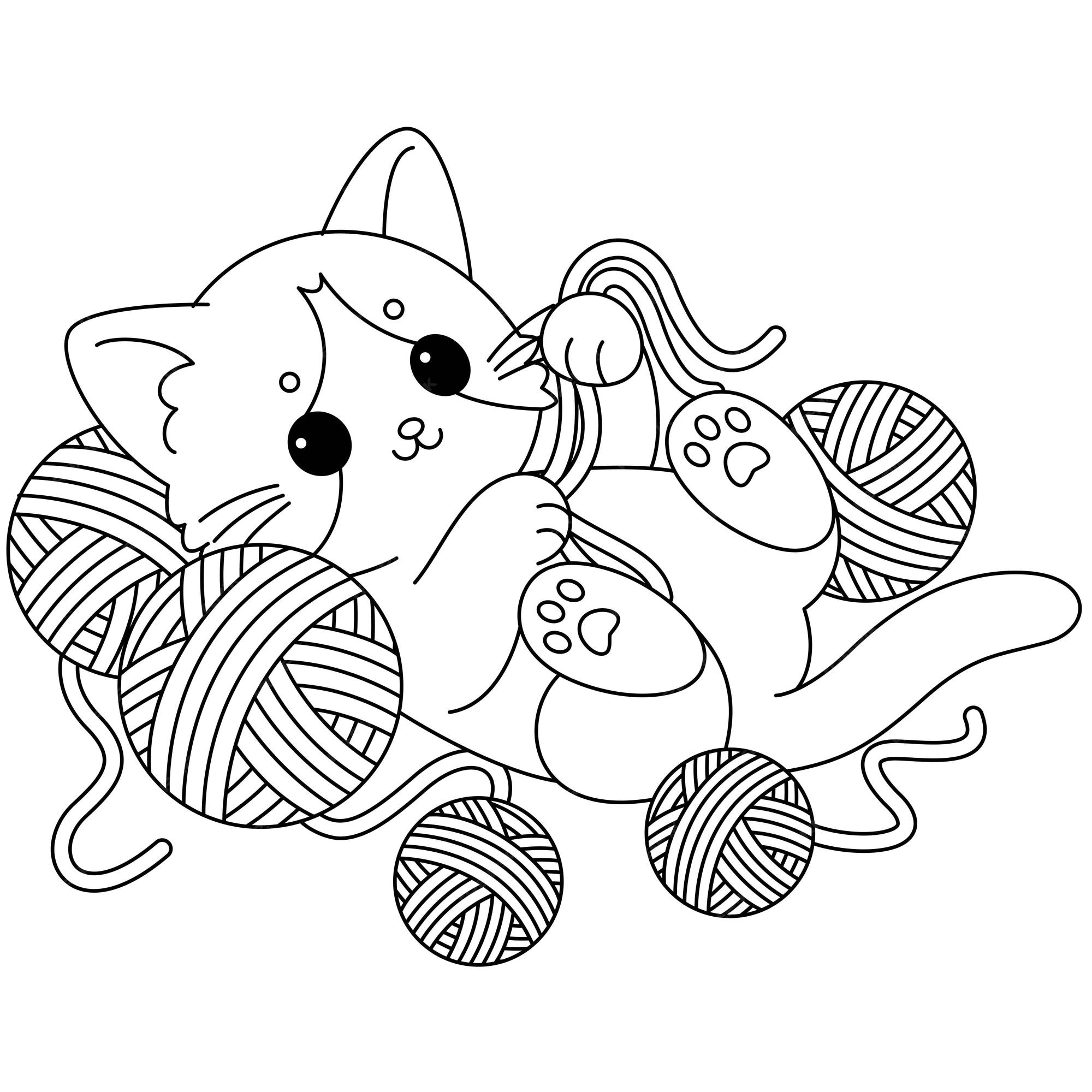 Premium Vector The cat is playing with yarns coloring page Cat