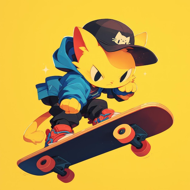 Vector a cat is riding a skateboard cartoon style