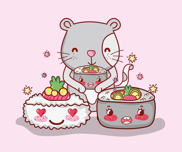 猫と日本の食べ物kawaii