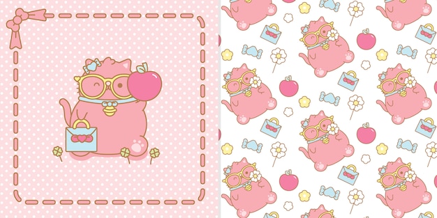 Cat kawaii card and pattern